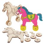 Baker Ross FX568 Wooden Racehorse Kits - Pack of 5, Paint Your Own Racer Kit for Kids