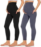 QGGQDD 2 Pack Maternity Leggings Over The Belly with Pockets, Womens Black High Waisted Workout Pregnancy Pants
