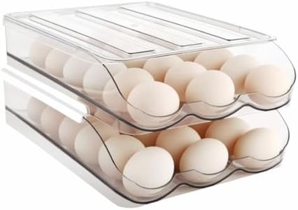 VLIKE Egg Holder for Fridge, Automatic Rolling Egg Organizer for Refrigerator, Clear Plastic Egg Dispenser & Tray (2 Tier) 36 Eggs