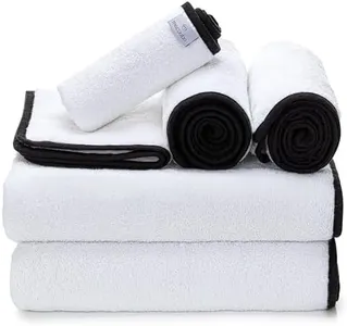 Macouba Bath Towels for Bathroom Towel Set - White Towels with Black Trim Bath Towels Set of 6, Bathroom Towels, Black and White Bath Towels - Bath Towel Set, 2 Bath, 2 Hand Towels and 2 Face Towels