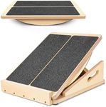 2-in-1 Professional Wooden Slant Board & Balance Board, Adjustable Incline Board and Calf Stretcher, Stretch Board for Knees Ankle Heel Feet Leg