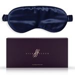 SILKSLEEK Eye Mask for Sleeping, 22 Momme Pure Mulberry Silk Sleep Mask Filled with 100% Pure Silk, Travel Essentials, Super Soft & Comfortable Blackout Eye Mask in Gift Box… (Navy Blue)