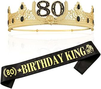 TITIKADI Headwear Crown and Sash Set, 80TH Birthday Gifts for Men, 80TH Birthday Party Decoration for Men(Gold)