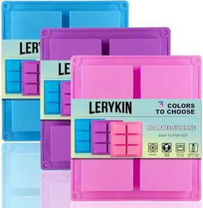 LERYKIN 3 Pack Silicone Soap Molds, 6 Cavities Rectangle Silicone Soap Molds, Great for Homemade Craft Soap Mold, Chocolate Mold, Cake Mold ＆ Ice Cube Tray - Just Pop Out（Pink & Blue & Purple）