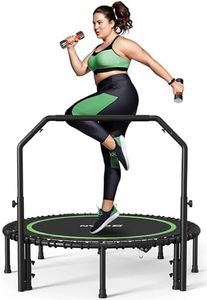 BCAN 550 LBS Foldable Mini Trampoline, 48" Fitness Trampoline with Adjustable Handle Bar, Bungees, Stable & Quiet Exercise Rebounder for Kids Adults Indoor/Garden Workout-Green