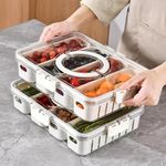 YFUIF Portable Picnic Parties Fruit Tray, 4 Compartment Fridge Food Veggie Condiment Divided Serving Preservation Storage Containers, Kitchen Clear Snackle Box Candy Organizer with Lid Handle (2PC)