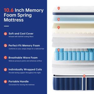 TeQsli Double Memory Foam Hybrid Mattress 4FT6 – 9-Zone Orthopedic, Medium Firm, 135x190x27cm