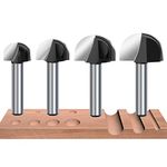 1/4 Inch Shank Cove Box Router Bit - 5/8" 3/4" 7/8" 1" Cutting Diameter Solid Carbide Double Flute Core Box Round Nose Woodworking Tool 4 Pcs