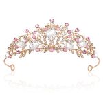 Abeillo Princess Tiaras for Girls, Rhinestones Crystal Tiara Princess Crown, Pink Tiara Headband Hair Accessories Birthday Party Gifts for Women and Girls Party