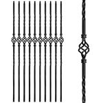 Aotree Iron Balusters - Wrought Iron Stair Balusters - Hollow Single Basket Metal Spindles - 44" X 1/2" - Box of 10 (Satin Black)