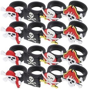 BESTOYARD 32 Pack Pirate Rings for Kids, Halloween Rubber Pirate Toy Set