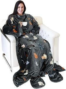 Catalonia Wearable Fleece Blanket with Sleeves and Foot Pockets for Adult Women Men, Micro Plush Comfy Wrap Sleeved Throw Blanket Robe Large, Gray Dog