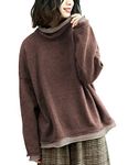 YESNO Women Oversized Turtleneck Jumper Casual Loose Fake Two Piece Knit Sweater Pullover Tops S YQ0UK Coffee