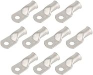 10PCS Heavy Duty Tinned Copper Wire Lugs 1/0 AWG Battery Cable Ends Tubular Bare Copper Eyelets Ring Terminal Connectors Marine Grade Wire Lugs Connectors (1/0 AWG - 5/16''Ring/Eye,10pcs)