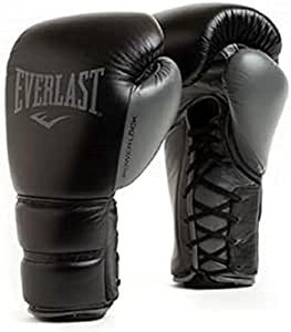 Everlast Powerlock2 Pro Laced Leather Boxing Training Gloves (Black 14oz)