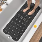 HITSLAM Non Slip Bath Mat for Tub, 101 x 40cm Extra Long Shower Mat Anti Mould, Machine Washable Bathroom Bathtub Mat with Suction Cups and Drain Holes, Soft on Feet, Clear Black