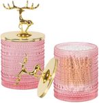 Tonxus 2-Pack Glass Qtip Holder Dispenser Set,Apothecary Jars with Gold Metal Lid,Cute Bathroom Qtips Jars,Cotton Ball Organizer for Cotton Swab,Round Pads,Floss Picks,Bath Salt,Makeup (Pink A)