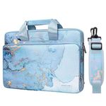 MOSISO 360 Protective Laptop Shoulder Bag Compatible with 17-17.3 inch Dell HP Acer Samsung Sony Chromebook Computer, Watercolor Marble Sleeve with Belt, Turquoise