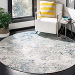 SAFAVIEH Brentwood Collection 10' x 10' Round Light Grey/Blue BNT822F Modern Abstract Non-Shedding Living Room Bedroom Area Rug