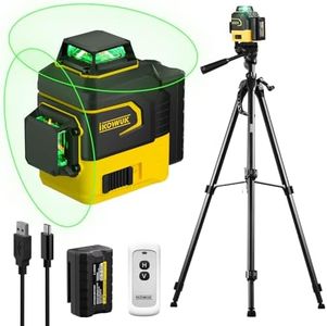 IKOVWUK Laser Level with Tripod, 2x360° Self-leveling Green Cross Line, 8 Lines Laser Level Tool with Rechargeable Battery & Type-C Charging Port, Compact Adjustable 1.6M Tripod & Carry Pouch Included
