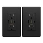 ELEGRP 36W QC 3.0 PD 2.0 USB Wall Outlet, Type A & Type C Power Delivery and Quick Charge for iPhone/iPad/Samsung/LG/HTC/Android Devices, 15 Amp USB Receptacle, UL Listed, w/Wall Plate, 2 Pack, Black