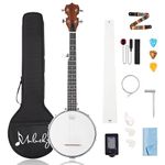 Mulucky 5 String Banjo Mini - 26 Inch Travel Banjo Sapele Body Closed Solid Back Beginner Kit With Gig Bag Picks Strings Strap - B806