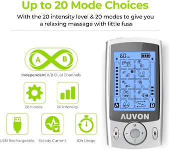 AUVON Dual Channel TENS Machine – 20 Modes, Muscle Stimulator with Pads
