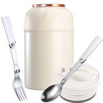 Vuzsbcmx Insulated Food Flask for Hot Food, 28 oz Insulated Food Jar with Folding Spoon and Foldable Fork, Leak Proof Double Wall Vacuum Insulated Soup Container Keep Food/Liquid Hot Or Cold