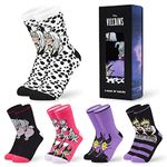 Disney Womens Calf Socks, Soft Stretchy Socks in Pack of 5 - Gifts for Women (Purple/Pink Villians)