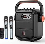 JAUYXIAN Bluetooth Speaker with 2 UHF Wireless Microphones, Ultra Clear Sound with Shoulder Strap, HD Treble & Bass, Support TWS, Radio, AUX in, Rec,for Indoor/Outdoor Party