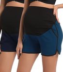 SUIEK Women's Maternity Shorts Lounge Workout Activewear Cotton Pregnancy Pants Maternity Joggers, A-navy+atrovirens (2-pack), M