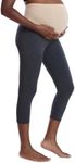 Motherhood Maternity Women's Essential Stretch Secret Fit Over The Belly Pregnancy Crop Capri Legging, Charcoal, Large