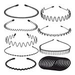 Metal Headband Hair Hoop, 8 Pcs Spiral Wavy Headbands Fashion Hair Band for Men Women Non-Slip Headband Accessories with 10 Pcs Hair ties