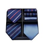 HISDERN Lot 3 PCS Men's Tie Check Polka Dot Stripe Solid Color Wedding Party Handkerchief Necktie & Pocket Square - Multiple Sets, One Size, Tb3-12