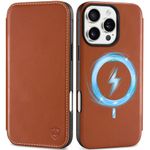 SHIELDON Case for iPhone 16 Pro Max 6.9", Genuine Leather Slim Flip Wallet Wireless Charging Magnetic RFID Blocking Credit Card Holder Case Compatible with iPhone 16 Pro Max 5G 2024 - Retro Brown