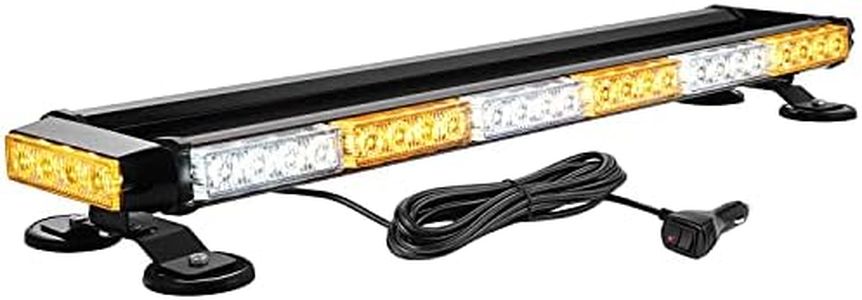 WOWTOU Rooftop Safety Flashing 56 LED Amber White Emergency Light Bar for Construction Vehicles Tow Trucks Snow Plows, Strong Magnetic Strobe Beacon Lights