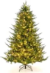 Goplus 7ft Pre-Lit Artificial Christmas Tree, Hinged Xmas Tree with 380 Warm-White LED Lights, 8 Lighting Modes, 1130 Branch Tips, Foldable Metal Stand, for Office Home Holiday Party Decor