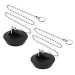 YUNYU 2 Pcs Universal Sink Plug with Chain, Bathroom Sink Plug Replacement, Drain Stopper for Bathroom Kitchen, Rubber Bath Plug with Stainless Steel chain (Size 1.57in To 1.77in, Chain 16.5in)