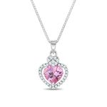 925 Sterling Silver Pink & Clear Cubic Zirconia Heart Pendant Necklace for Little Girls - Princess Heart Jewel Pendant Necklaces for Children & Preteens - Stylish & Elegant CZ Jewelry for Girls