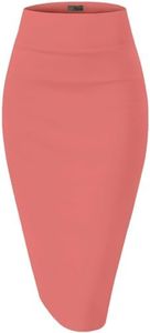 Hybrid & Company Women's Premium Nylon Ponte Stretch High Waist Pencil Suit Skirt Below Knee KSK45002 1073T Coral XL