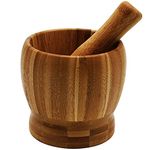 Mantouxixi Wood Mortar and Pestle Bamboo Guacamole Bowl Shell Garlic Mortar Pepper Press Mincer Grinder Chopper Crusher Molcajete Mixed Kitchen Tool - Large