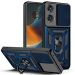 AESTMO Polycarbonate Tough Armor Motorola Moto Edge 50 Fusion 5G Bumper Back Case Cover|Ring Holder&Sliding Camera Shield Cover|360 Degree Protection Back Case Cover (Blue)