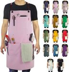 Stenffy Handmade Work Apron,Cotton Canvas,Multiple Pockets,Adjustable Cross Back Weight Apron,BBQ,Cafe,Kitchen,Painting,Carpenter,Artist Apron,Aprons for Men,Women,Sizes M to XXL,Pink