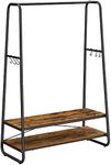 VASAGLE Clothes Rail Heavy Duty 2 Shelf Clothes Rack 6 S Hooks and Steel Frame for Bedroom Industrial Rustic Brown and Black RGR112B01