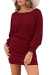 Ladybranch 2023 Women's Sweater Dress Long Sleeve Solid Color Knit Slim Pullover Bodycon Mini Sweater(Large,Wine)