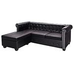 Vetnasa L-Shaped Chesterfield Sofa - 3 Seater Faux Leather Sectional Sofa - Modern Living Room Furniture - Black - 78.7" x 55.1" x 28.7" - Stylish Design- Comfortable Seating - Home Office Decor