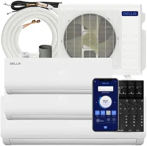 DELLA 28K BTU ODU Tri 3 Zone (9K 9K 18K BTU) Mini Split AC Works with Alexa and Wifi, Multi Zone Cools Up to 1800 Sq.Ft, 20 SEER2 208-230V, Energy Efficient, Pre-Charged Heat Pump, 16ft Kits