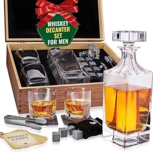 Whiskey Decanter Gift Set by Royal Reserve – Liquor Bourbon Decanter 34 oz 1000 ml with Glasses, Chilling Stones, Coasters and Tong – Valentines Day Gifts for Him Men Husband Dad