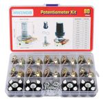 WWZMDiB 80 Pcs Potentiometer Kit with Knobs B1K 2K 5K 10K 20K 50K 100K 250K 500K 1M Ohm potentiometers Assortment Tapered Rotary Audio B-Type Potentiometer(Equipped with Nuts & washers）