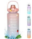 House of Quirk 2 Litre 3D Sticker Water Bottle with Straw, Unbreakable Sports Water Bottles with Handle, Leak Proof Drinks Bottle BPA Free for Gym Fitness Outdoor Sports - Pink/Blue |Plastic